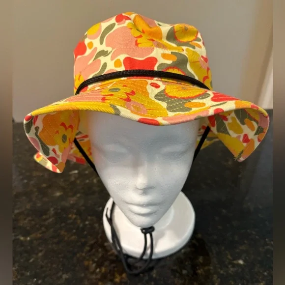 MAD Engine Retro Hippie Boho Flower Bucket Hat with Drawstring Cotton OS - Picture 1 of 10